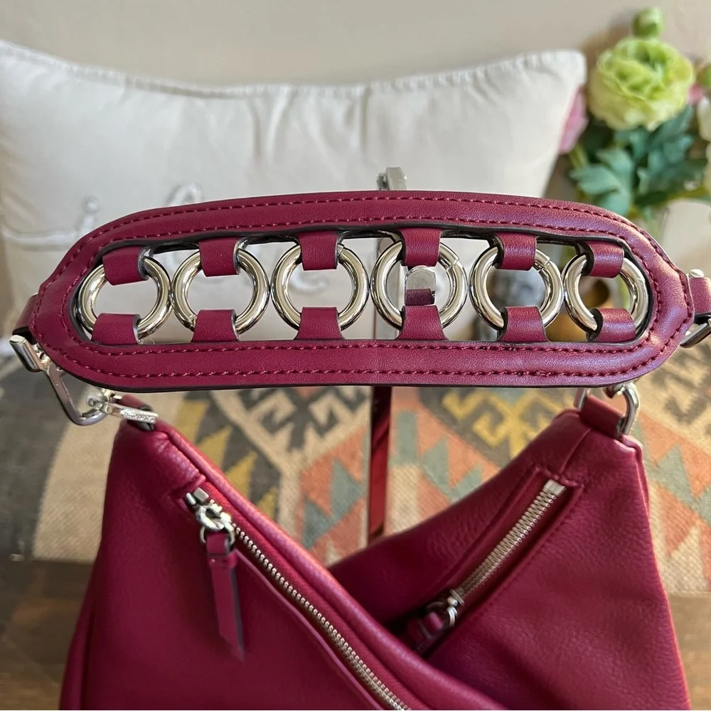 NWOT! Calvin Klein Geo Rocky Road Vegan Leather Hobo Bag In Merlot - Picture 7 of 17